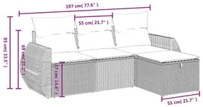 Set divani da giardino 4 pz con cuscini in polyrattan grigio