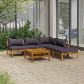 Set divani da giardino 6 pz con cuscini in massello di acacia