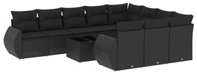 Set Divani da Giardino 11 pz con Cuscini in Polyrattan Nero