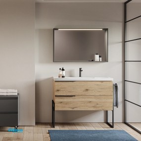 Mobile Bagno Da Terra "Febe 2" Da 80 Cm Composto Da Due Cassetti Finitura Quercia Naturale