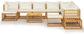 Set divani da giardino 12 pz con cuscini crema in legno acacia