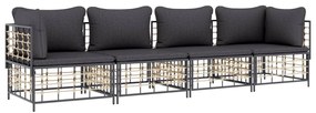 Set divani da giardino 4 pz con cuscini antracite in polyrattan
