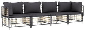 Set divani da giardino 4 pz con cuscini antracite in polyrattan