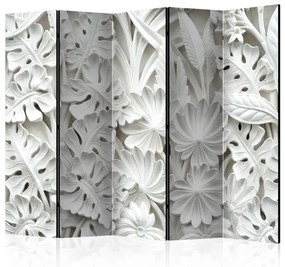 Paravento Giardino Bianco II (5-parti) - fiori e foglie di alabastro