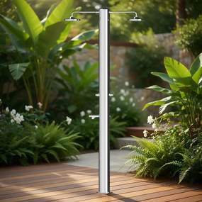 Doccia da Giardino Doppia 2 Temporizzatori e Lavapiedi ATI Docce MUL-2P Inox Anodizzato...