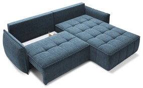 Divano angolare blu allungabile/con contenitore (con penisola a destra/con chaise lounge) e rivestimento in velluto Campo – ELTAP