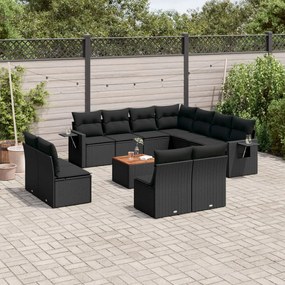 Set divani da giardino 12 pz con cuscini nero in polyrattan