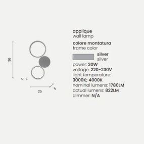 Applique 25x36 cm POIS in metallo verniciato Silver