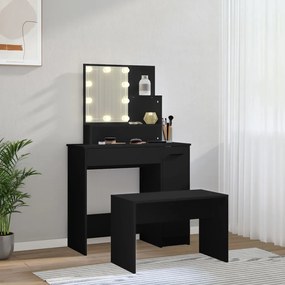Set tavolo da toeletta con led nero in legno multistrato