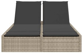 Lettino prendisole doppio con cuscini grigio chiaro polyrattan
