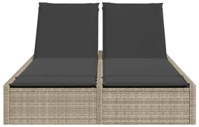 Lettino prendisole doppio con cuscini grigio chiaro polyrattan