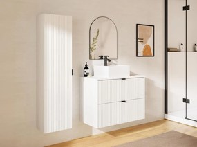 Mobile per bagno sospeso con scanalature e lavabo da appoggio e colonna 80 cm Bianco opaco  - ZEVINI