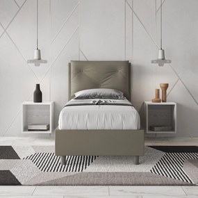 Letto singolo imbottito similpelle Appia senza rete, con rete e contenitore, Cappuccino / Con Rete