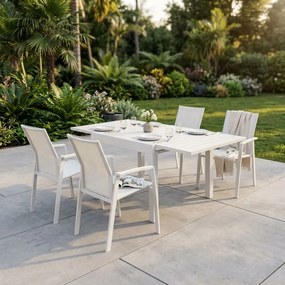 JERRI - set tavolo in alluminio cm 90/180 x 90 x 75 h con 4 poltrone Lotus