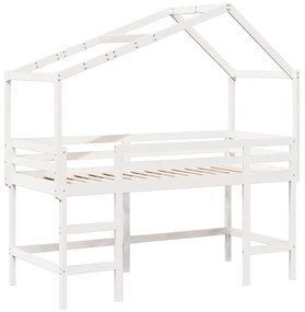 Letto soppalco con scala e tetto bianco 80x200 cm massello pino