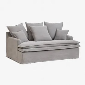 Divano Lounge Grace In Lino E Cotone Tessuto Grigio Scuro - Sklum