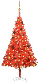 Albero Di Natale Preilluminato Con Palline Rosso 150 Cm Pvc /