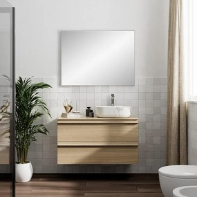 Mobile Linea L100 H55 P45 in laminato rovere natura 2 cassetti a chiusura ammortizzata e top per lavabo in appoggio