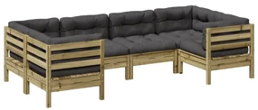 Set divani da giardino 6pz con cuscini legno impregnato di pino