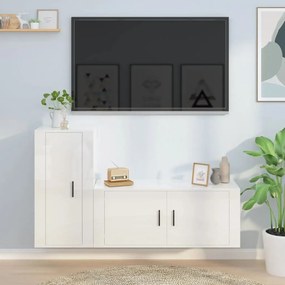 Set di mobili porta tv 2 pz bianco lucido in legno multistrato