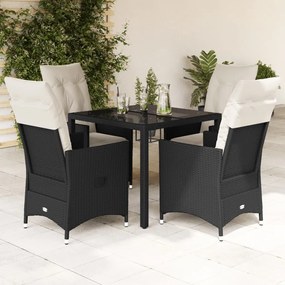 Set da pranzo da giardino 5 pz nero con cuscini in polyrattan