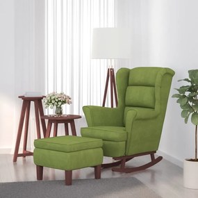 Poltrona A Dondolo Gambe Legno E Sgabello Verde Chiaro Velluto /
