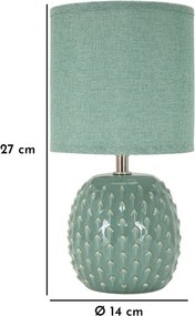 Lampada da Comodino Pontus Turchese Ø14x27 cm in Ceramica e Ferro e Tessuto Azzurro...
