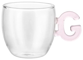 Tazzina caffè lettera G rosa in vetro borosilicato, 150 ml