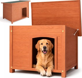Cuccia per Cani Grande per Esterno 116x79x81 cm con Tetto Apribile in Legno di Cipresso...