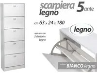 Scarpiera bianca doppia ribalta 5 ante cm 63 x 24 x 180 h