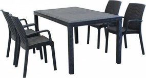 CALIGOLA - set tavolo in resina effetto rattan cm 150 x 90 x 74 h con 4 poltrone Alma