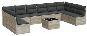 Set divani da giardino 11 pz con cuscini in polyrattan grigio