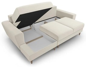 Divano angolare beige allungabile e con contenitore (con penisola a sinistra/con chaise lounge) con rivestimento in velluto Kyoto – Cosmopolitan Design