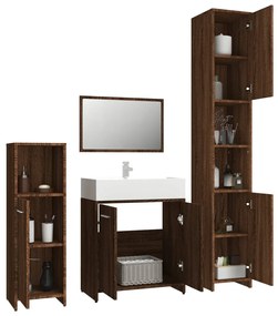 Set mobili da bagno 4 pz rovere marrone in legno multistrato