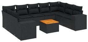 Set Divani da Giardino 10pz con Cuscini in Polyrattan Nero