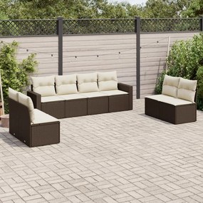 Set divani da giardino 8 pz con cuscini marrone in polyrattan