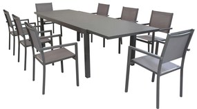 DEXTER - set tavolo in alluminio e teak cm 200/300 x 100 x 74 h con 8 poltrone Venus