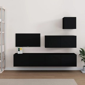 Set Mobili Porta Tv 4 Pz Nero İn Legno Multistrato /