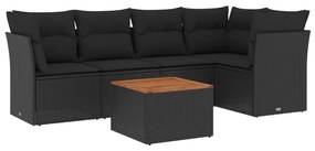 Set divano da giardino 6 pz con cuscini nero in polyrattan