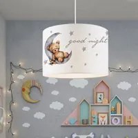 Lampada a Sospensione per Cameretta 'Rugby' Lampadario per Bambini Lampada da Soffitto con Paralume in Tessuto - Bianco