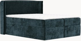 Letto boxspring in ciniglia fatto a mano con contenitore Skyline, H4
