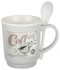 Tazza mug conica 400 ml con cucchiaino in porcellana grigio