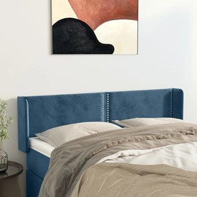 Testiera Ad Orecchio Blu Scuro 147x16x78/88 Cm İn Velluto /