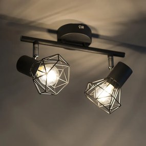 Faretto orientabile Art Déco nero 2 luci - Mosh 2