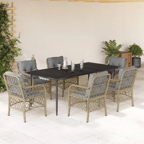 Set pranzo da giardino 7 pz con cuscini beige misto polyrattan