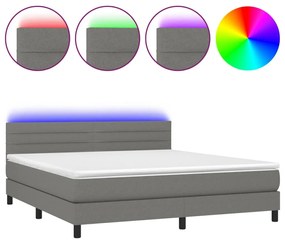 Letto a molle materasso e led grigio scuro 160x200cm in tessuto