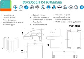 Box doccia ad angolo 70x70 altezza 170 cristallo trasparente K410 - KAMALU