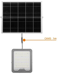Faro LED Solare 200W IP66 Telecomando Incluso 3.000 lumen - SERIE PRO Colore Bianco Naturale 4.000K