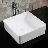 Lavabo d'appoggio quadrato in ceramica bianca senza troppo pieno cm 39,5x39,5 bordi sottili