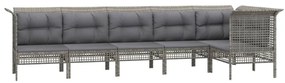 Set divani da giardino 6 pz con cuscini in polyrattan grigio
